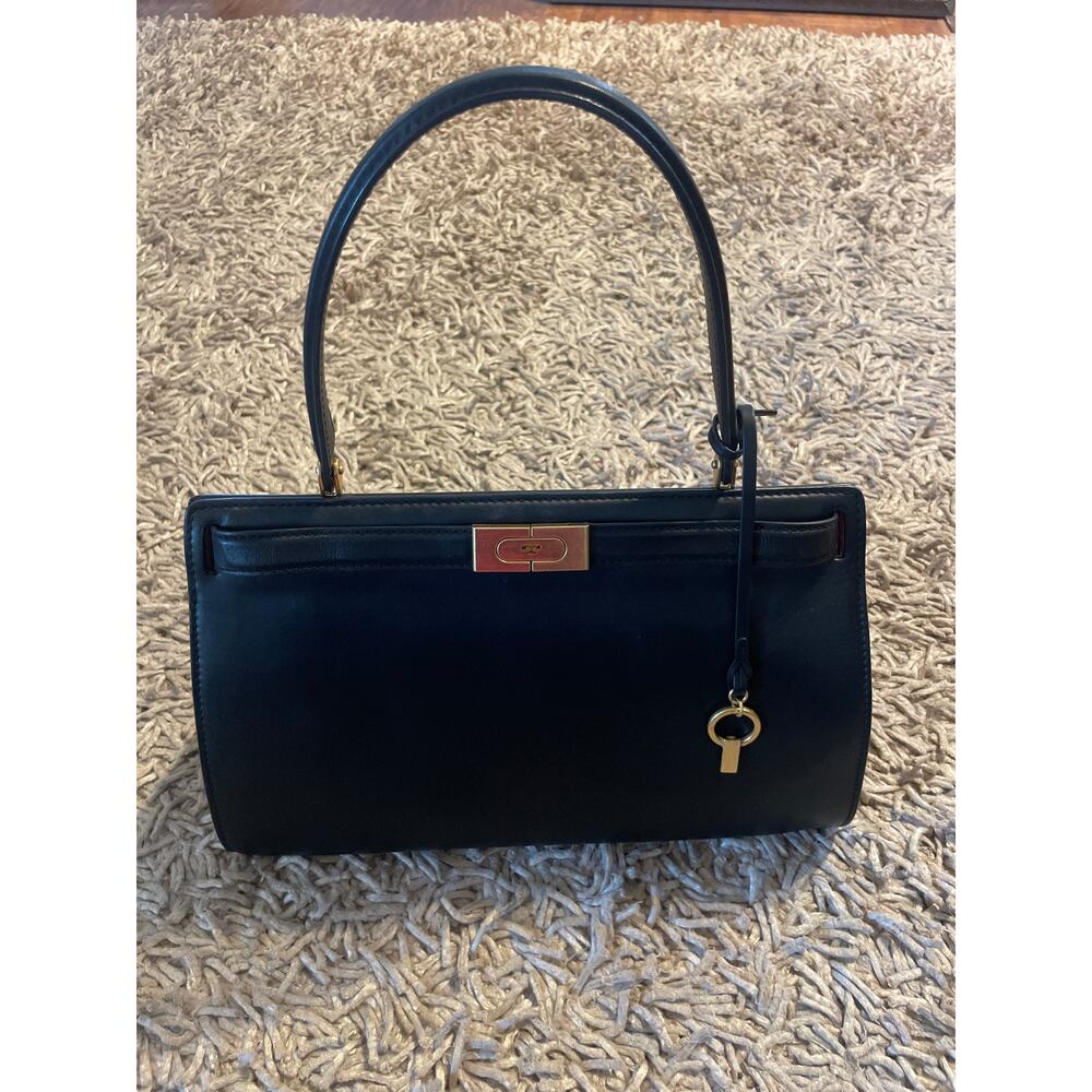 TORY BURCH Lee Radziwill Purse Lock and Key Hardware Black Leather Satchel Bag - Picture 2 of 11
